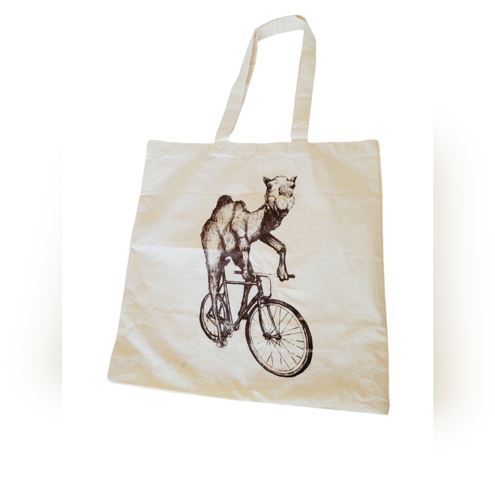 Camel on a Bicycle Tote Bag